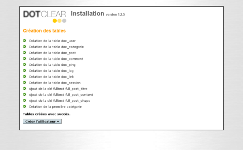 Confirmation de création des tables