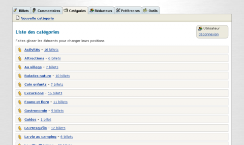 Gestion des catégories