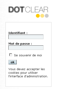 Page d'accès à l'administration du blog