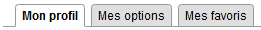 Onglets profil, options, favoris