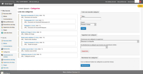 Gestion des catégories