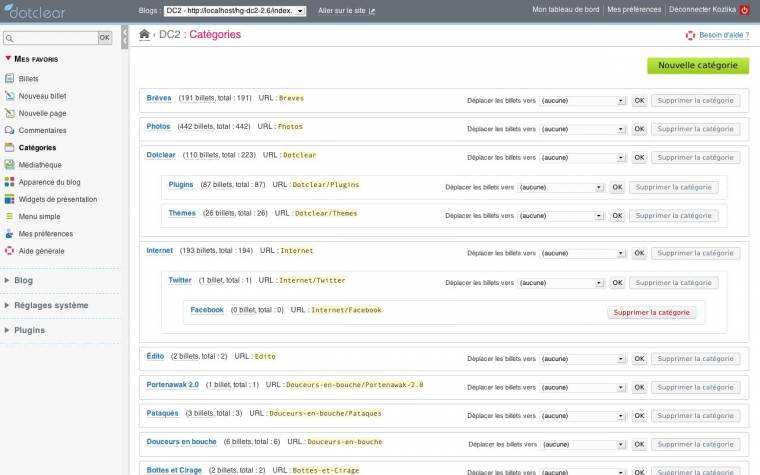 Gestion des catégories