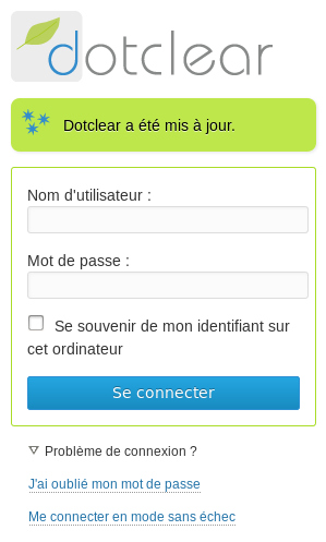 Page d'accès à l'administration du blog