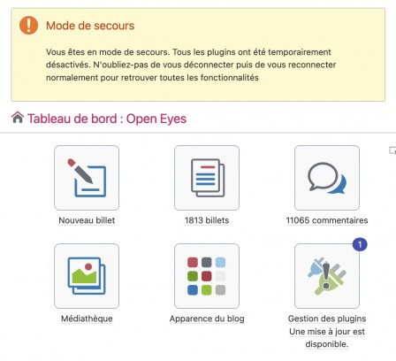 Tableau de bord avec le message concernant le mode de secours Tableau de bord avec le message concernant le mode de secours